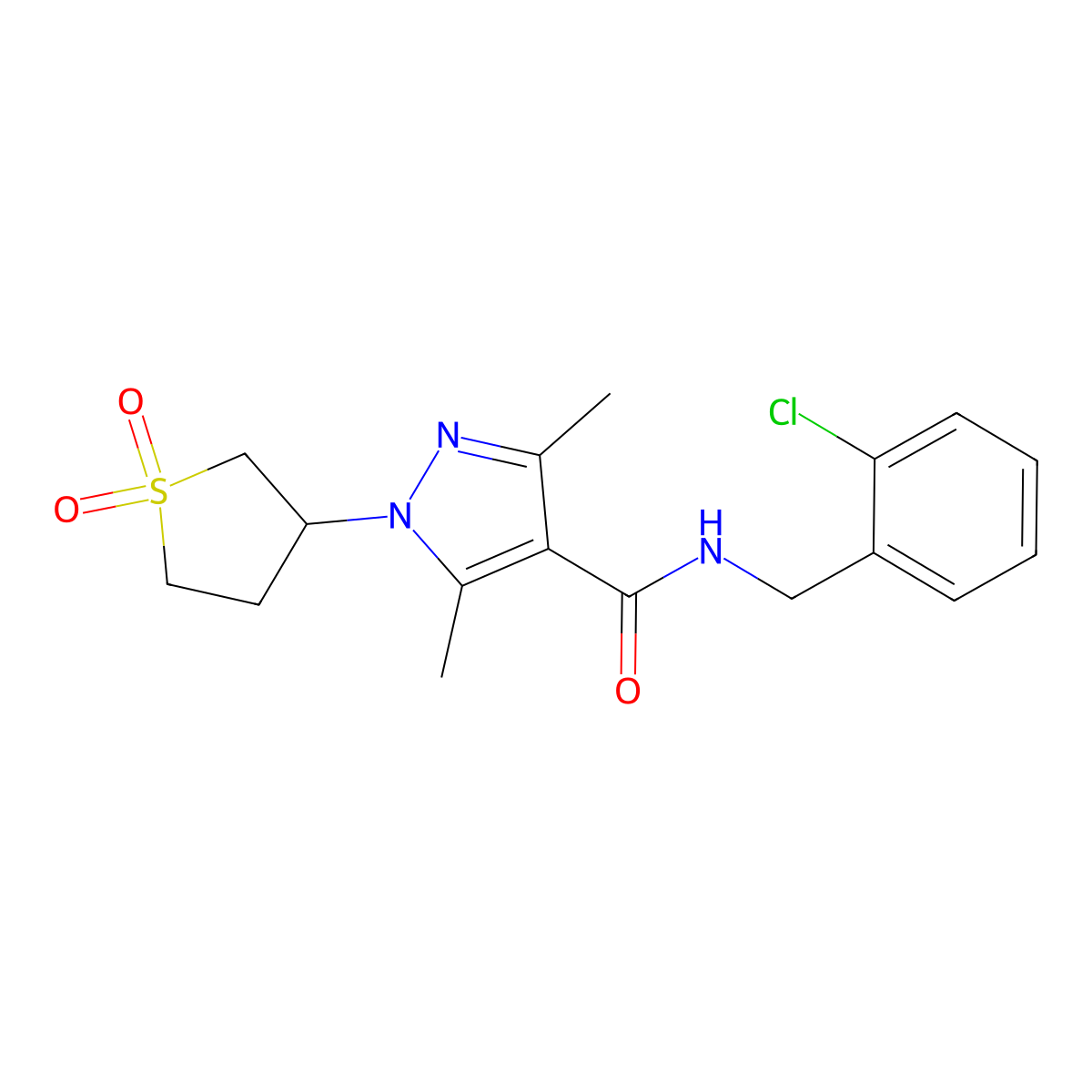N-(2-chlorobenzyl)-1-(1,1-dioxidotetrahydrothiophen-3-yl)-3,5-dimethyl-1H-pyrazole-4-carboxamide molecular structure, CAS 1374520-72-5