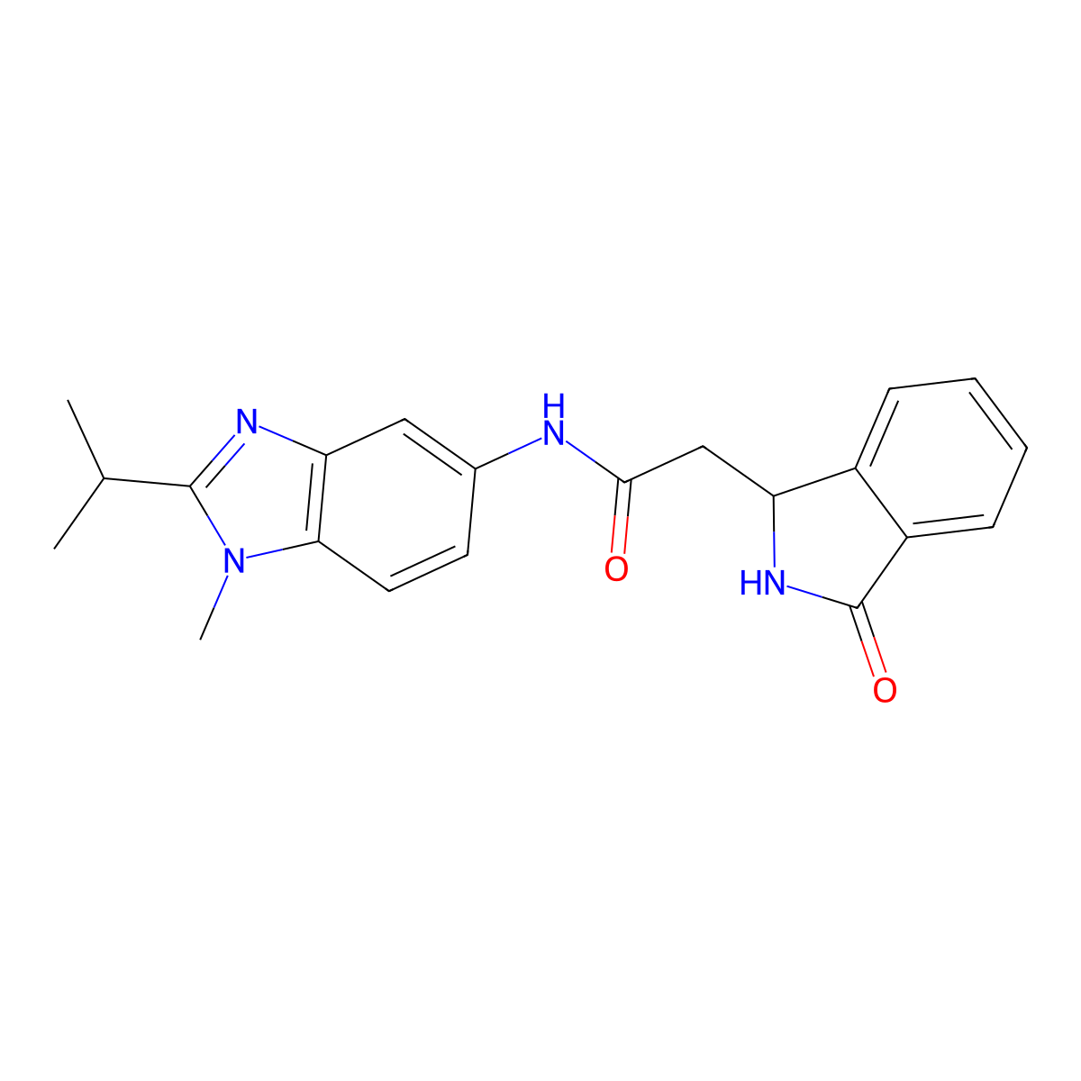N-[1-methyl-2-(propan-2-yl)-1H-benzimidazol-5-yl]-2-(3-oxo-2,3-dihydro-1H-isoindol-1-yl)acetamide molecular structure, CAS 1374520-91-8
