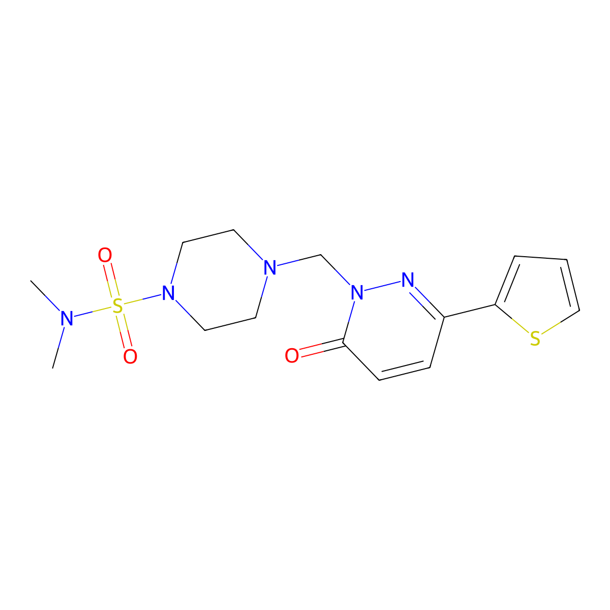 N,N-dimethyl-4-{[6-oxo-3-(thiophen-2-yl)pyridazin-1(6H)-yl]methyl}piperazine-1-sulfonamide molecular structure, CAS 1374521-03-5