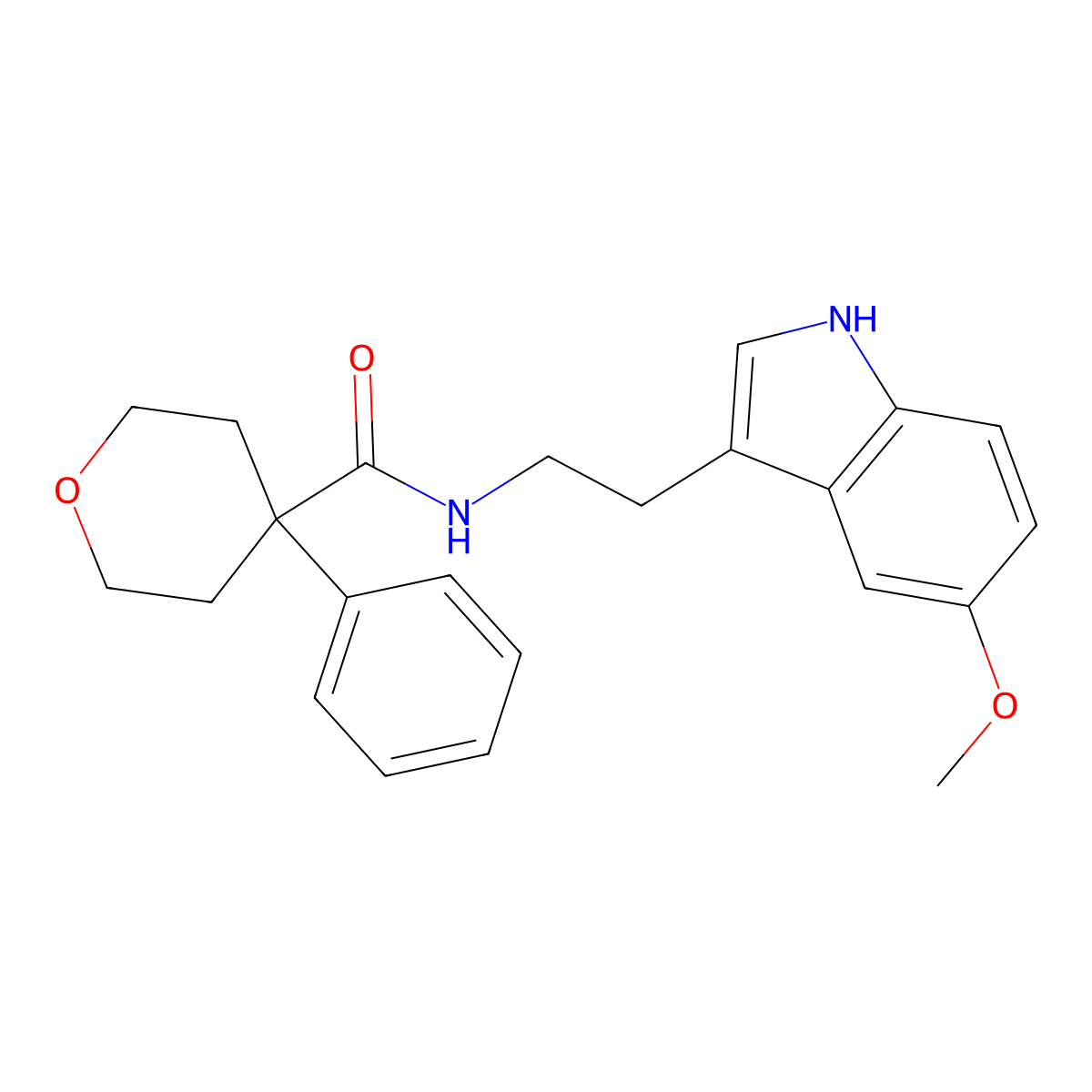 N-[2-(5-methoxy-1H-indol-3-yl)ethyl]-4-phenyltetrahydro-2H-pyran-4-carboxamide molecular structure, CAS 1374521-08-0