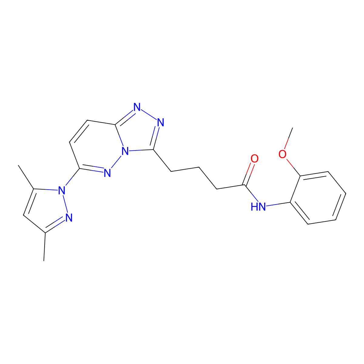 4-(6-(3,5-dimethyl-1H-pyrazol-1-yl)-[1,2,4]triazolo[4,3-b]pyridazin-3-yl)-N-(2-methoxyphenyl)butanamide molecular structure, CAS 1374521-21-7