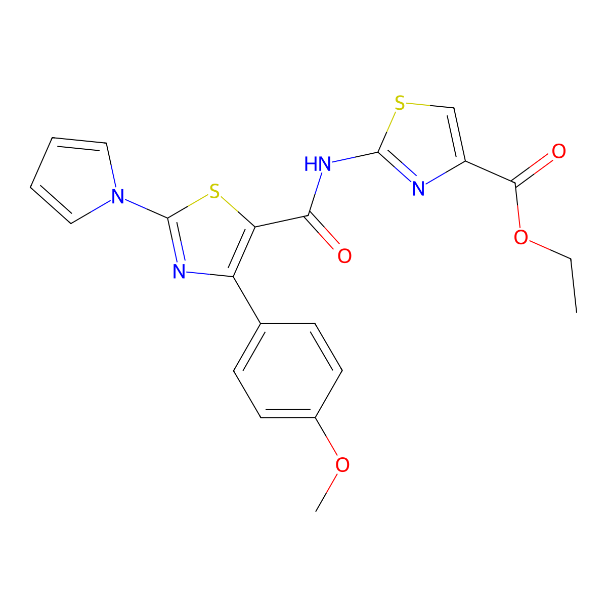 ethyl 2-({[4-(4-methoxyphenyl)-2-(1H-pyrrol-1-yl)-1,3-thiazol-5-yl]carbonyl}amino)-1,3-thiazole-4-carboxylate molecular structure, CAS 1374521-61-5