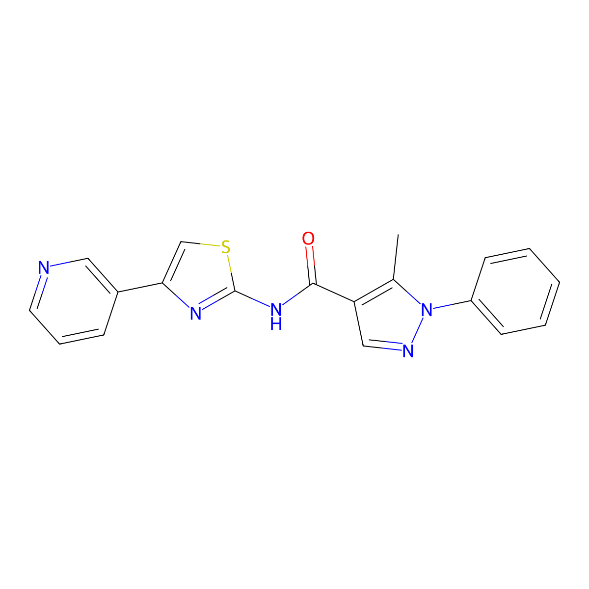 5-methyl-1-phenyl-N-(4-(pyridin-3-yl)thiazol-2-yl)-1H-pyrazole-4-carboxamide molecular structure, CAS 1374523-06-4