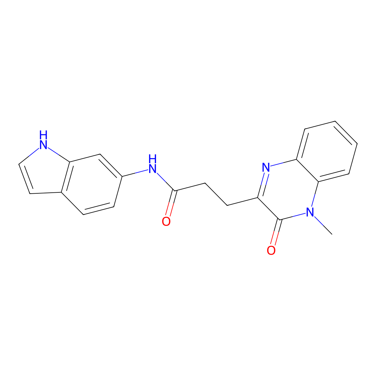 N-(1H-indol-6-yl)-3-(4-methyl-3-oxo-3,4-dihydroquinoxalin-2-yl)propanamide molecular structure, CAS 1374523-16-6
