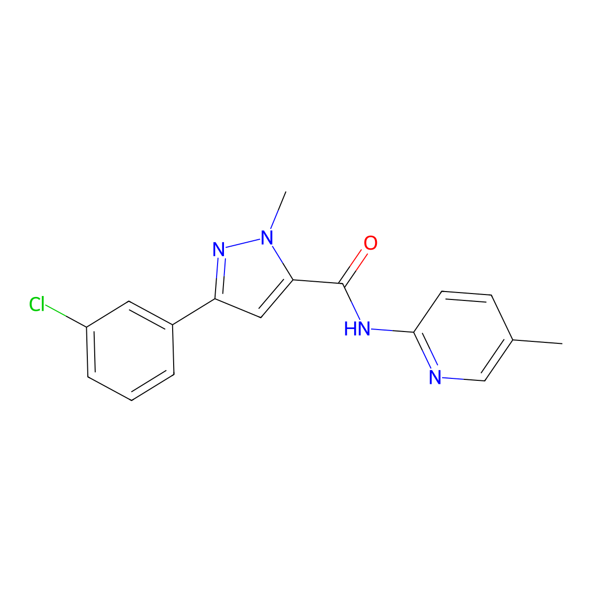 3-(3-chlorophenyl)-1-methyl-N-(5-methylpyridin-2-yl)-1H-pyrazole-5-carboxamide molecular structure, CAS 1374523-32-6