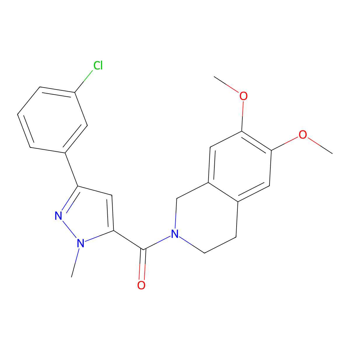 [3-(3-chlorophenyl)-1-methyl-1H-pyrazol-5-yl](6,7-dimethoxy-3,4-dihydroisoquinolin-2(1H)-yl)methanone molecular structure, CAS 1374523-74-6