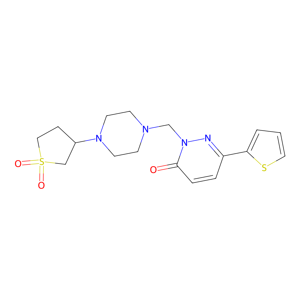 2-((4-(1,1-dioxidotetrahydrothiophen-3-yl)piperazin-1-yl)methyl)-6-(thiophen-2-yl)pyridazin-3(2H)-one molecular structure, CAS 1374524-10-3