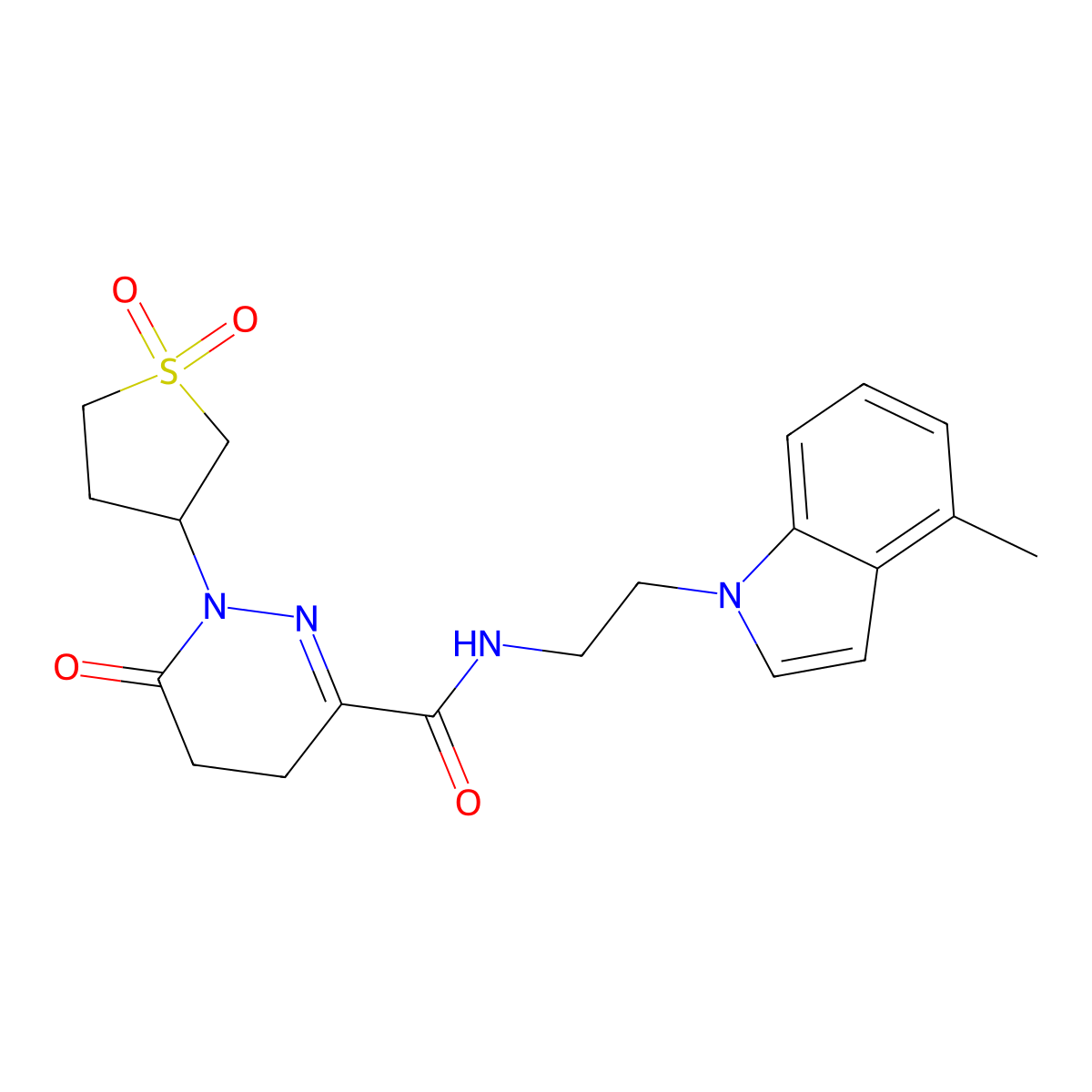 1-(1,1-dioxidotetrahydrothiophen-3-yl)-N-[2-(4-methyl-1H-indol-1-yl)ethyl]-6-oxo-1,4,5,6-tetrahydropyridazine-3-carboxamide molecular structure, CAS 1374524-26-1