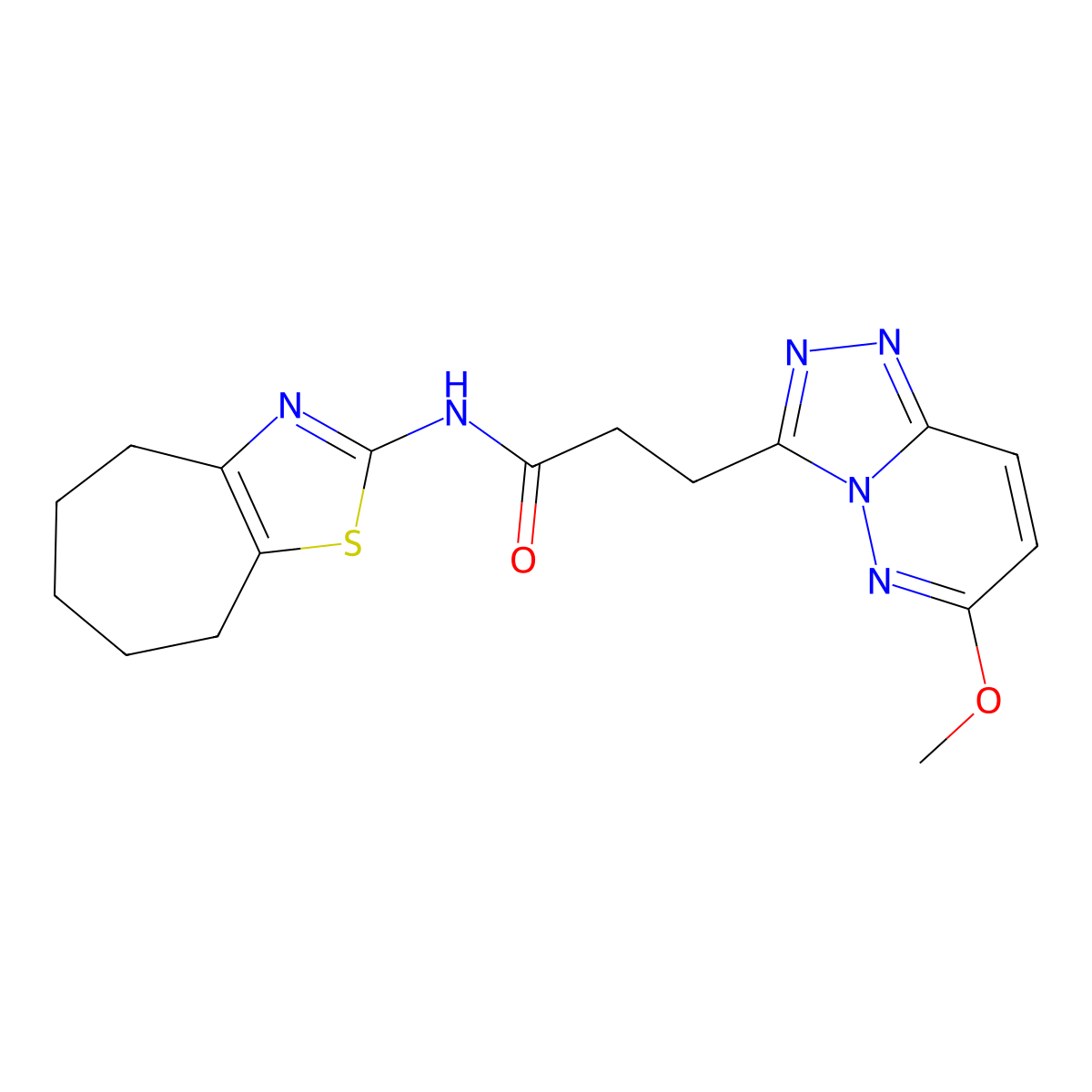3-(6-methoxy-[1,2,4]triazolo[4,3-b]pyridazin-3-yl)-N-(5,6,7,8-tetrahydro-4H-cyclohepta[d]thiazol-2-yl)propanamide molecular structure, CAS 1374524-32-9