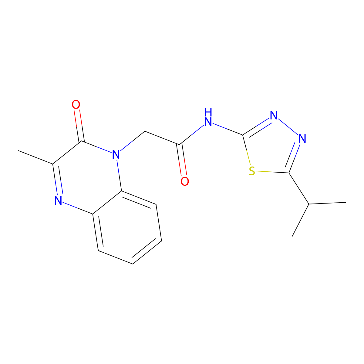 N-(5-isopropyl-1,3,4-thiadiazol-2-yl)-2-(3-methyl-2-oxoquinoxalin-1(2H)-yl)acetamide molecular structure, CAS 1374524-33-0