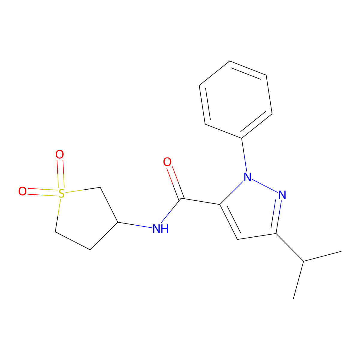 N-(1,1-dioxidotetrahydrothiophen-3-yl)-1-phenyl-3-(propan-2-yl)-1H-pyrazole-5-carboxamide molecular structure, CAS 1374524-47-6