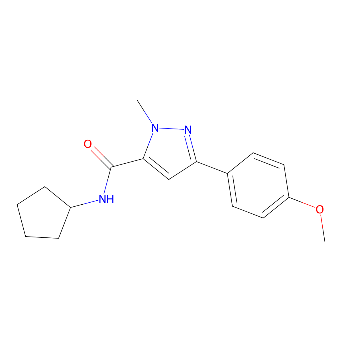 N-cyclopentyl-3-(4-methoxyphenyl)-1-methyl-1H-pyrazole-5-carboxamide molecular structure, CAS 1374524-53-4