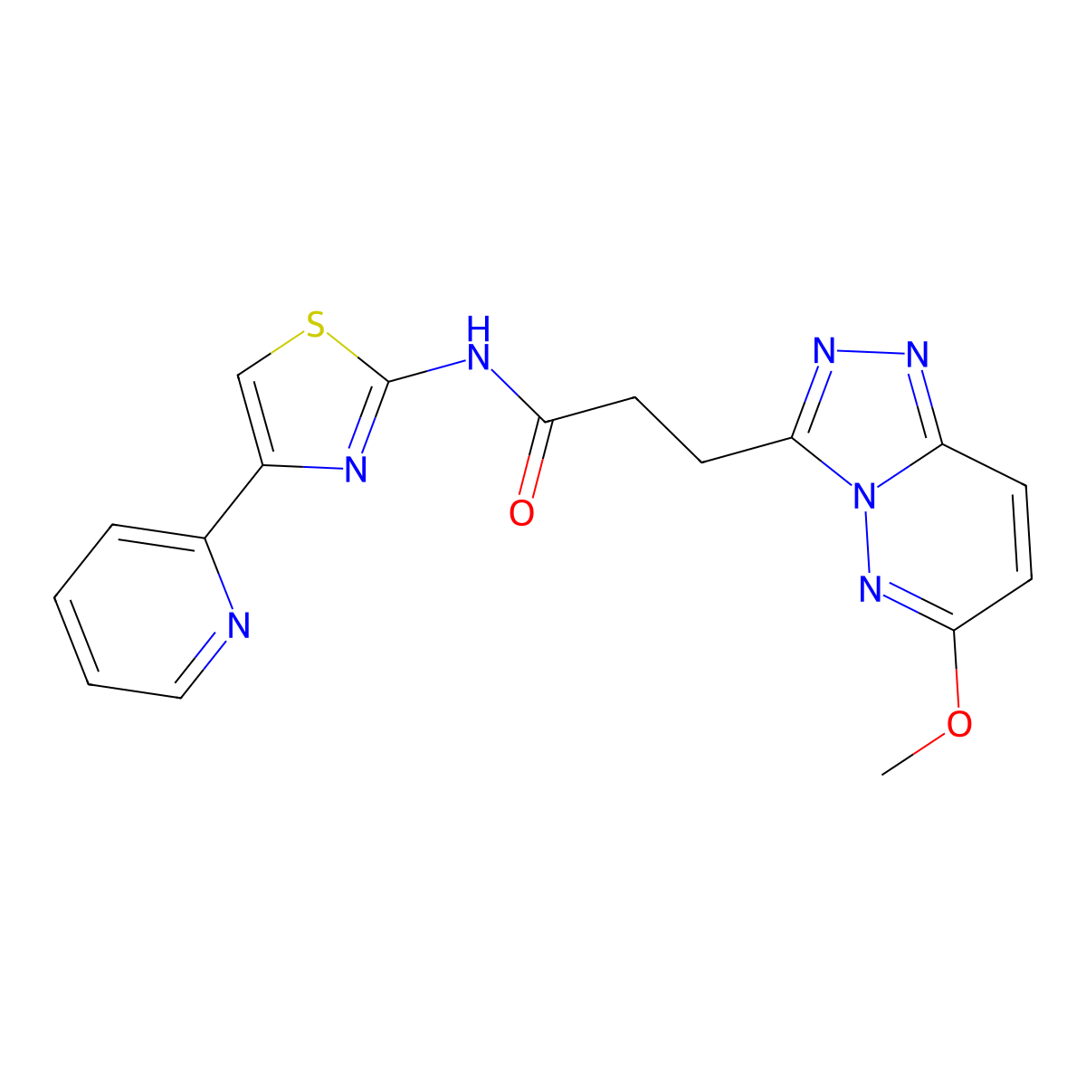 3-(6-methoxy-[1,2,4]triazolo[4,3-b]pyridazin-3-yl)-N-(4-(pyridin-2-yl)thiazol-2-yl)propanamide molecular structure, CAS 1374524-54-5