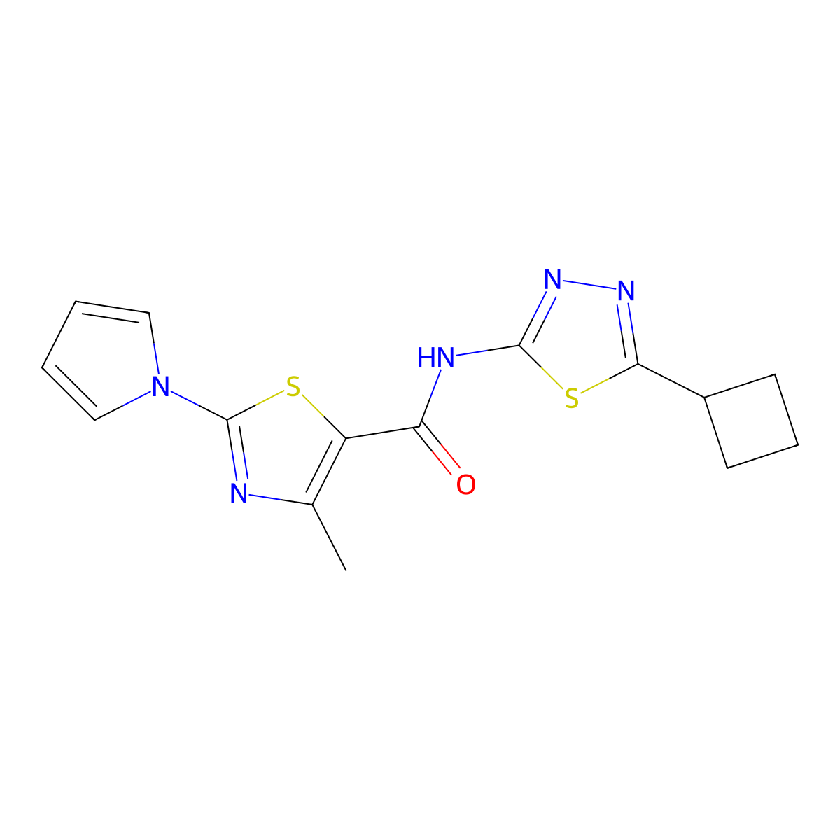 N-(5-cyclobutyl-1,3,4-thiadiazol-2-yl)-4-methyl-2-(1H-pyrrol-1-yl)thiazole-5-carboxamide molecular structure, CAS 1374524-61-4