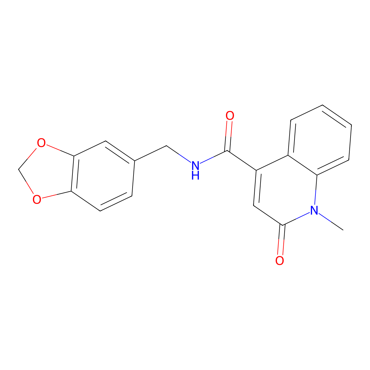N-(1,3-benzodioxol-5-ylmethyl)-1-methyl-2-oxo-1,2-dihydro-4-quinolinecarboxamide molecular structure, CAS 1374524-64-7
