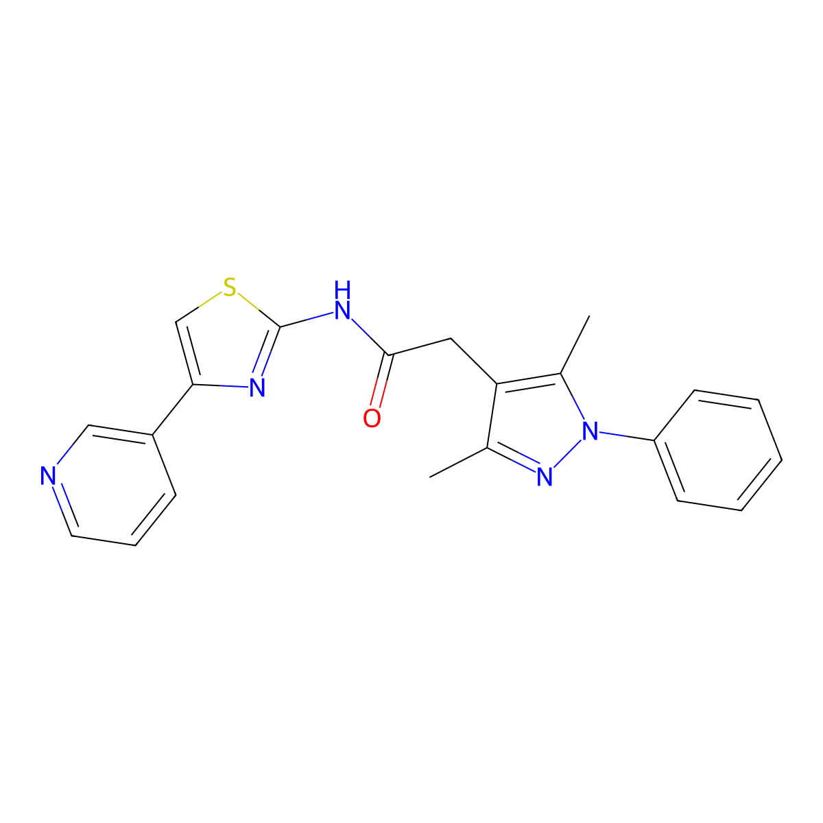 2-(3,5-dimethyl-1-phenyl-1H-pyrazol-4-yl)-N-(4-(pyridin-3-yl)thiazol-2-yl)acetamide molecular structure, CAS 1374524-76-1