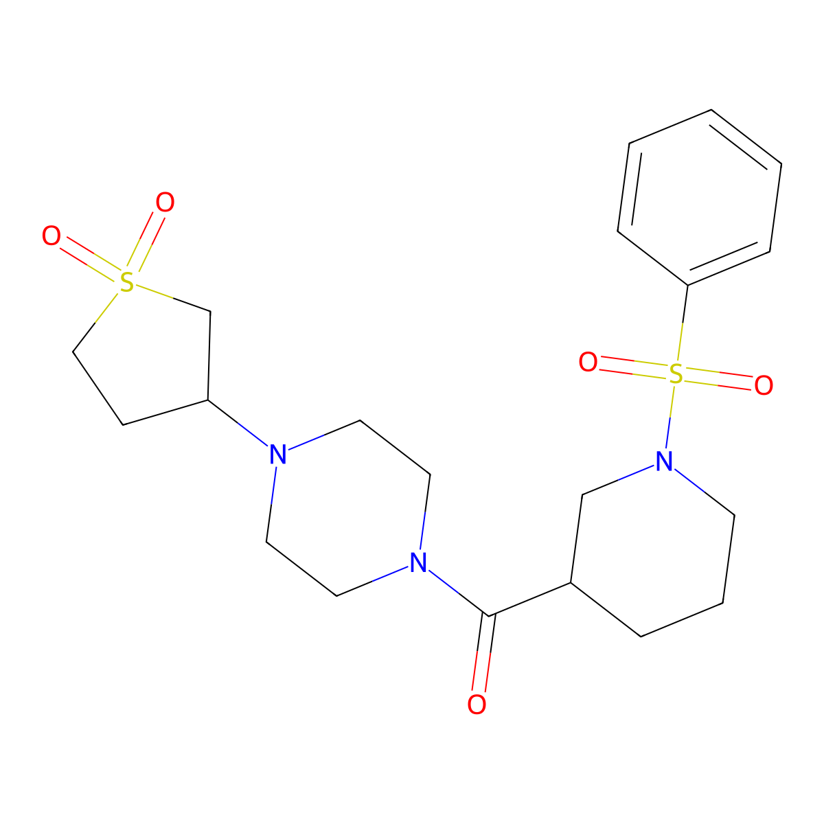 (4-(1,1-Dioxidotetrahydrothiophen-3-yl)piperazin-1-yl)(1-(phenylsulfonyl)piperidin-3-yl)methanone molecular structure, CAS 1374524-78-3