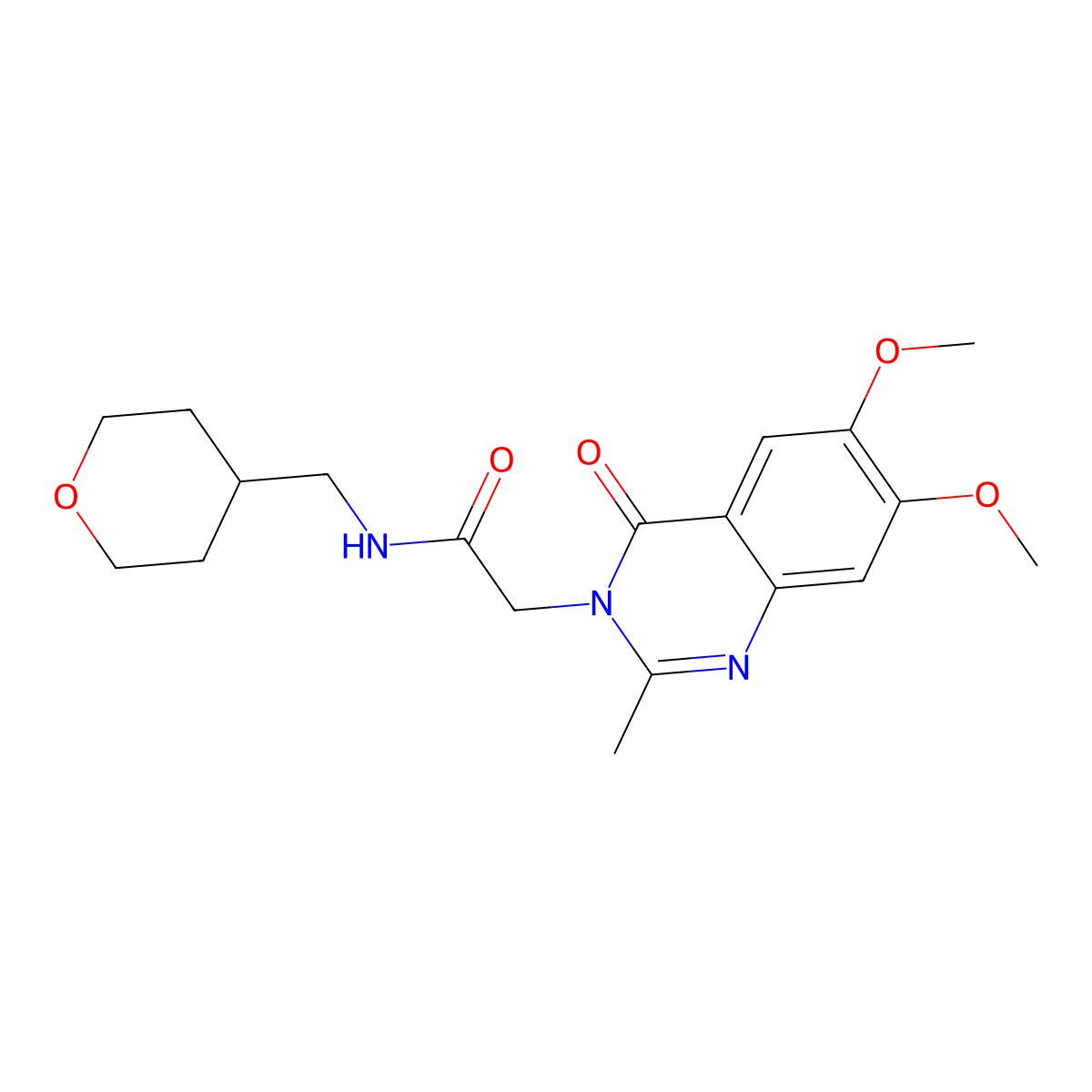 2-(6,7-dimethoxy-2-methyl-4-oxoquinazolin-3(4H)-yl)-N-(tetrahydro-2H-pyran-4-ylmethyl)acetamide molecular structure, CAS 1374524-81-8