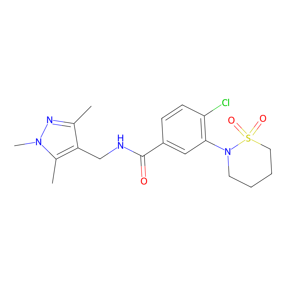4-chloro-3-(1,1-dioxido-1,2-thiazinan-2-yl)-N-[(1,3,5-trimethyl-1H-pyrazol-4-yl)methyl]benzamide molecular structure, CAS 1374525-00-4