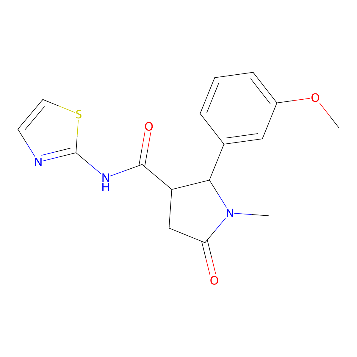 2-(3-methoxyphenyl)-1-methyl-5-oxo-N-(thiazol-2-yl)pyrrolidine-3-carboxamide molecular structure, CAS 1374525-02-6