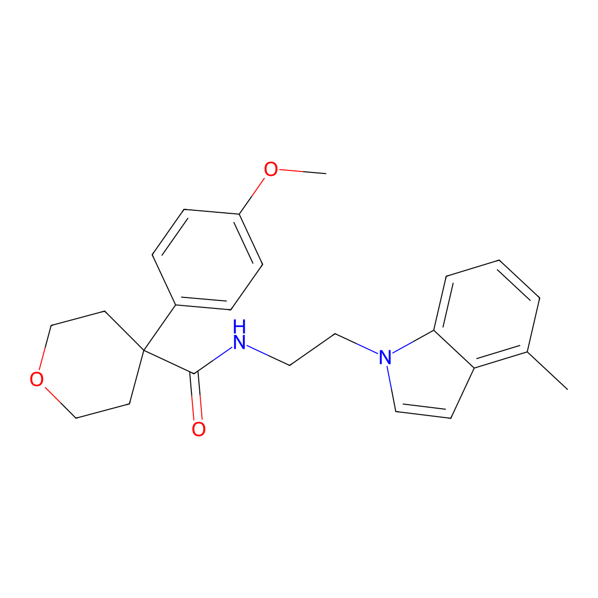 4-(4-methoxyphenyl)-N-[2-(4-methyl-1H-indol-1-yl)ethyl]tetrahydro-2H-pyran-4-carboxamide molecular structure, CAS 1374525-10-6