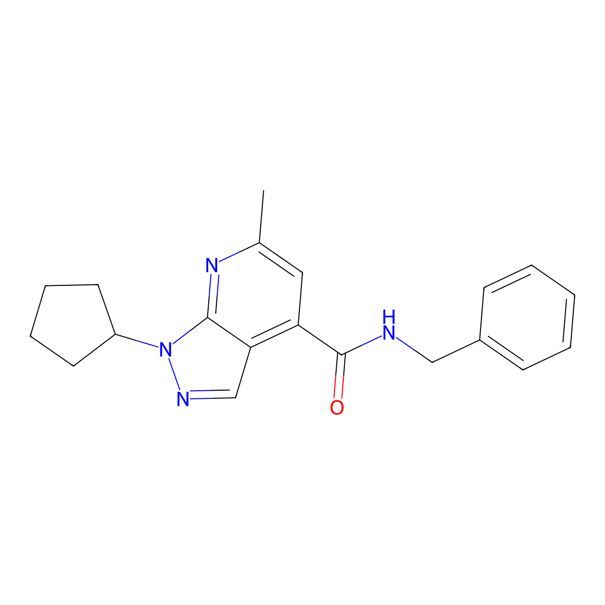 N-benzyl-1-cyclopentyl-6-methyl-1H-pyrazolo[3,4-b]pyridine-4-carboxamide molecular structure, CAS 1374525-13-9