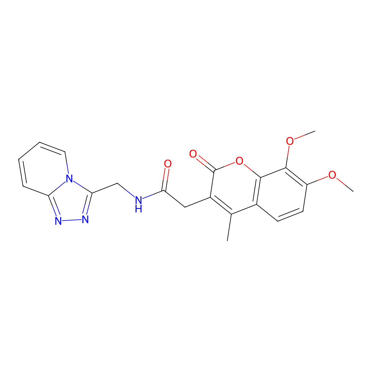 2-(7,8-dimethoxy-4-methyl-2-oxo-2H-chromen-3-yl)-N-([1,2,4]triazolo[4,3-a]pyridin-3-ylmethyl)acetamide molecular structure, CAS 1374525-16-2