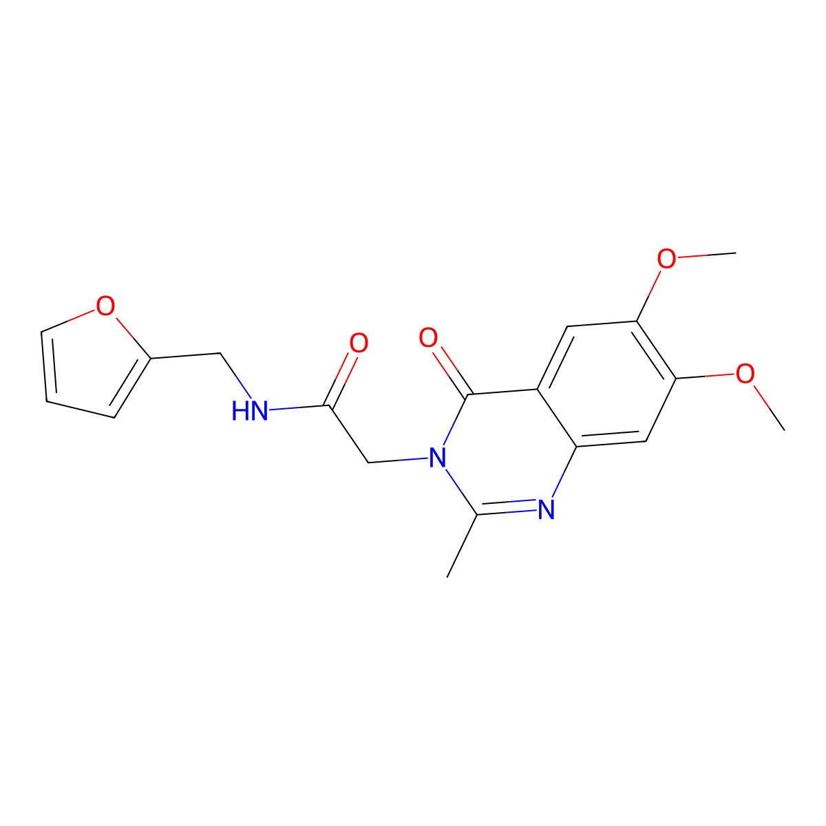 2-[6,7-dimethoxy-2-methyl-4-oxo-3(4H)-quinazolinyl]-N-(2-furylmethyl)acetamide molecular structure, CAS 1374525-30-0