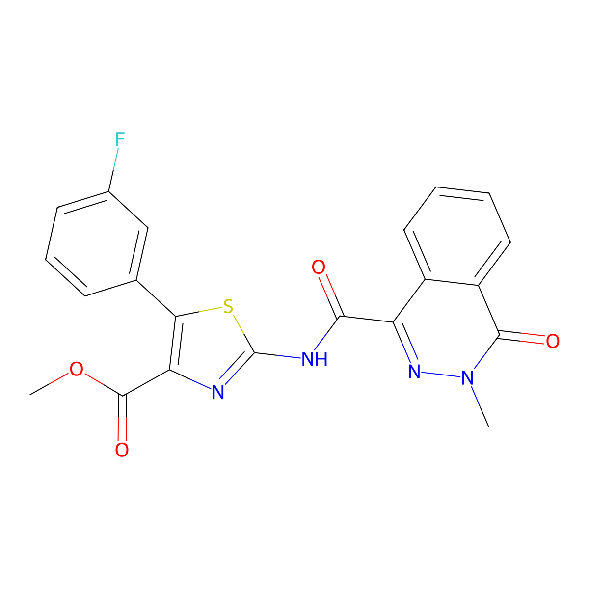 Methyl 5-(3-fluorophenyl)-2-{[(3-methyl-4-oxo-3,4-dihydrophthalazin-1-yl)carbonyl]amino}-1,3-thiazole-4-carboxylate molecular structure, CAS 1374525-33-3