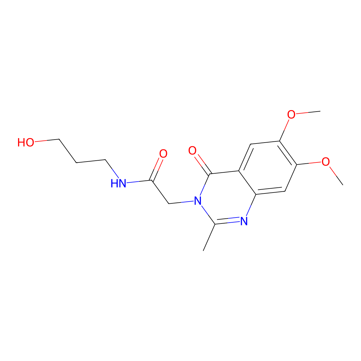2-(6,7-dimethoxy-2-methyl-4-oxoquinazolin-3(4H)-yl)-N-(3-hydroxypropyl)acetamide molecular structure, CAS 1374525-34-4