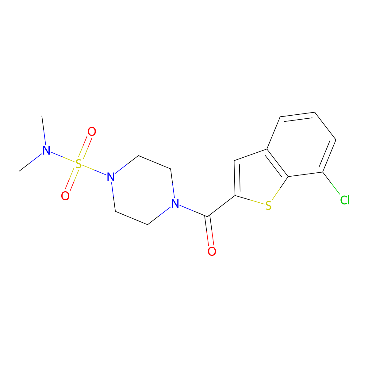 4-[(7-chloro-1-benzothiophen-2-yl)carbonyl]-N,N-dimethyltetrahydro-1(2H)-pyrazinesulfonamide molecular structure, CAS 1374525-36-6