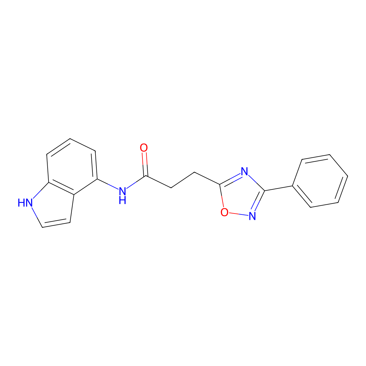 N-(1H-indol-4-yl)-3-(3-phenyl-1,2,4-oxadiazol-5-yl)propanamide molecular structure, CAS 1374525-49-1