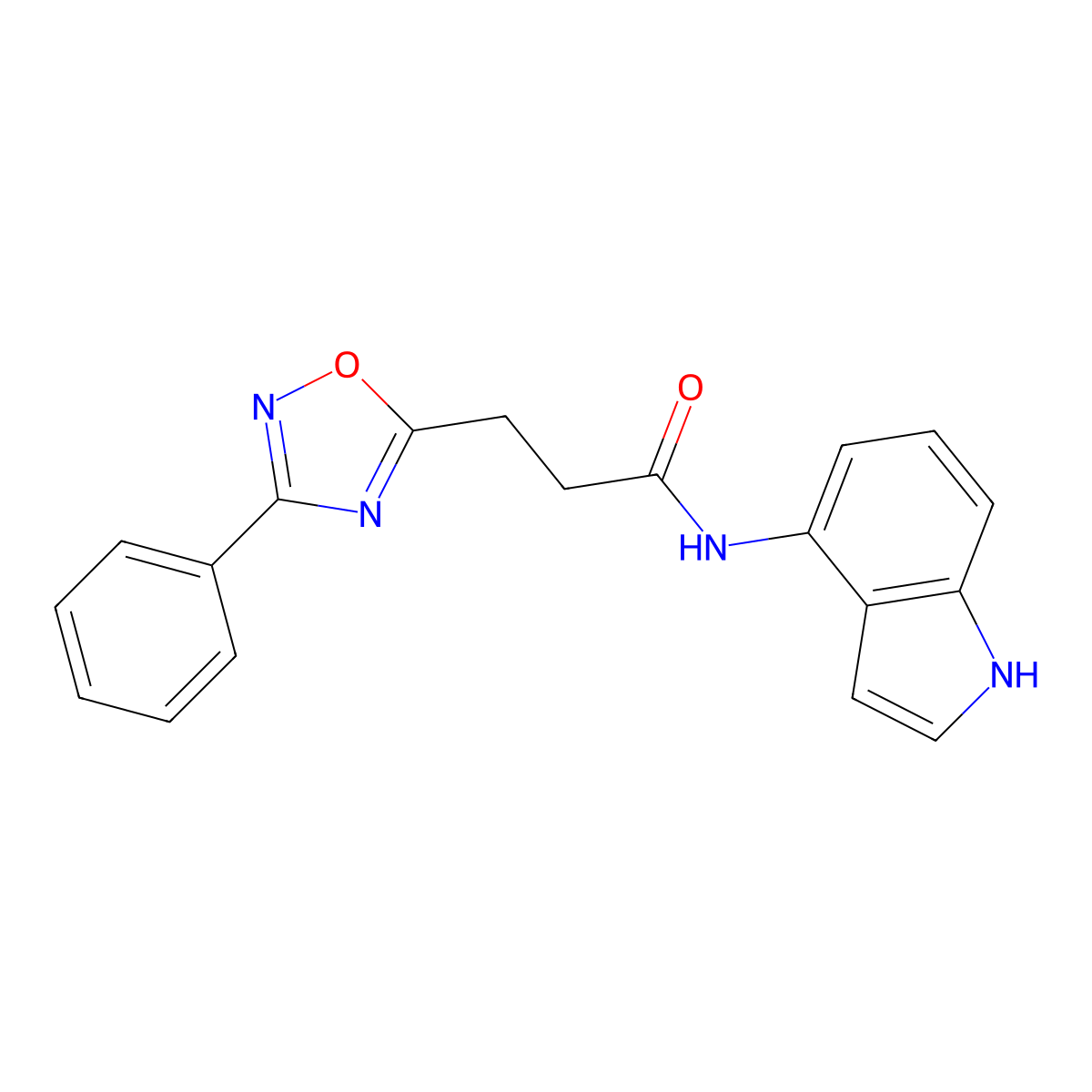 N-(1H-indol-4-yl)-3-(3-phenyl-1,2,4-oxadiazol-5-yl)propanamide molecular structure, CAS 1374525-49-1