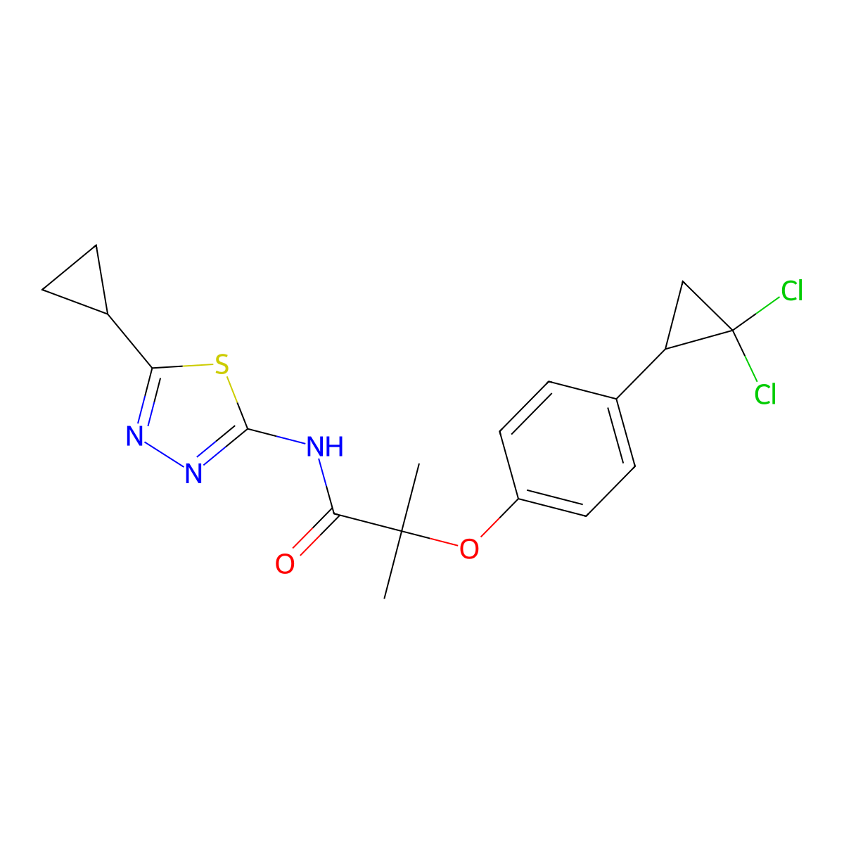 N-(5-cyclopropyl-1,3,4-thiadiazol-2-yl)-2-[4-(2,2-dichlorocyclopropyl)phenoxy]-2-methylpropanamide molecular structure, CAS 1374525-58-2