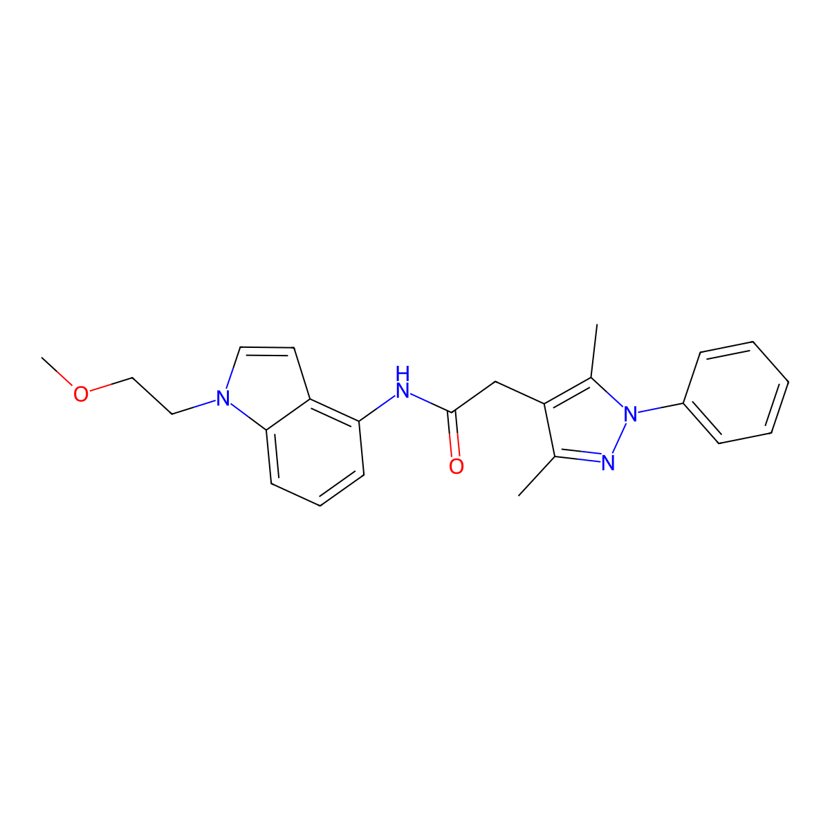 2-(3,5-dimethyl-1-phenyl-1H-pyrazol-4-yl)-N-[1-(2-methoxyethyl)-1H-indol-4-yl]acetamide molecular structure, CAS 1374525-63-9