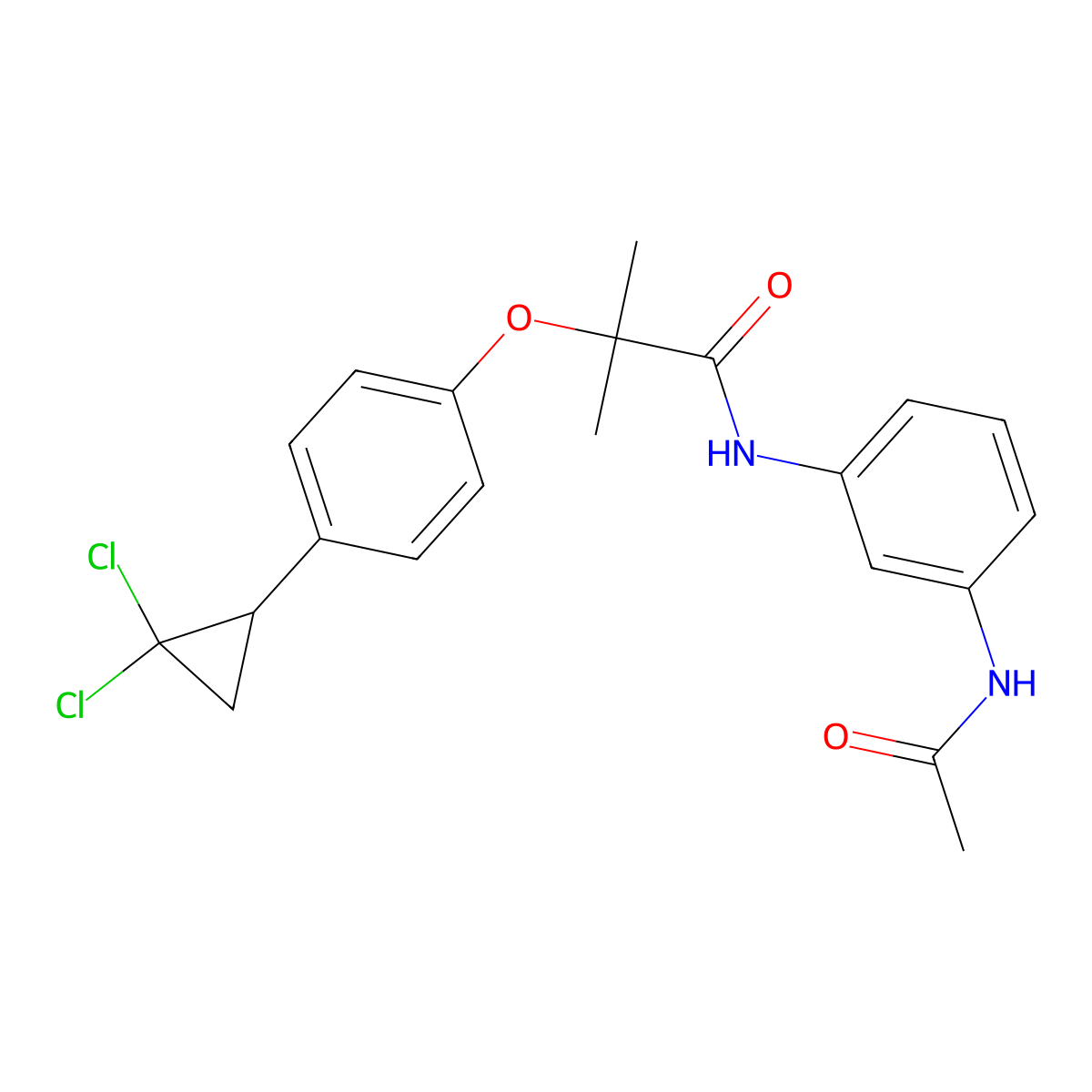 N-[3-(acetylamino)phenyl]-2-[4-(2,2-dichlorocyclopropyl)phenoxy]-2-methylpropanamide molecular structure, CAS 1374526-39-2
