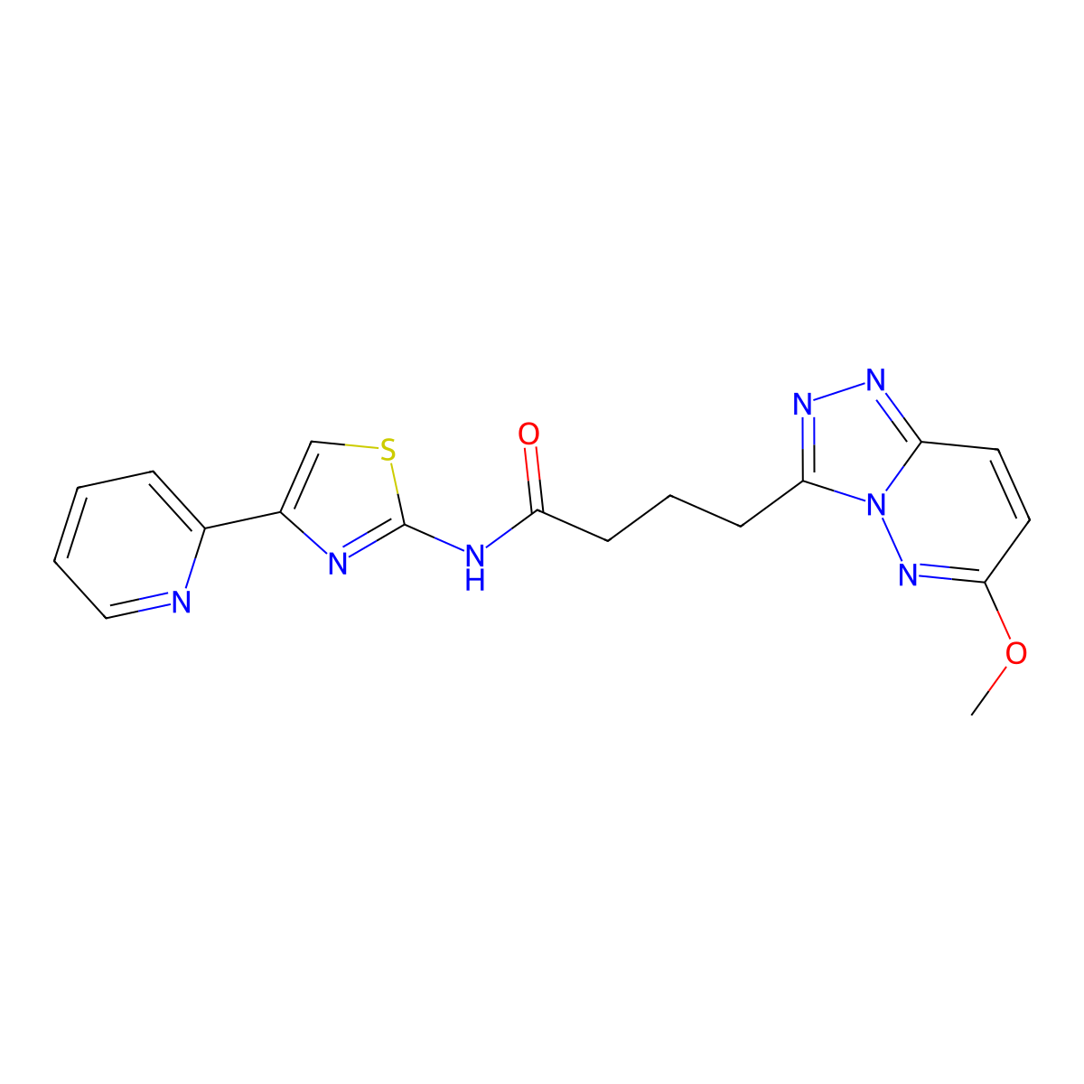 4-(6-methoxy-[1,2,4]triazolo[4,3-b]pyridazin-3-yl)-N-(4-(pyridin-2-yl)thiazol-2-yl)butanamide molecular structure, CAS 1374526-50-7