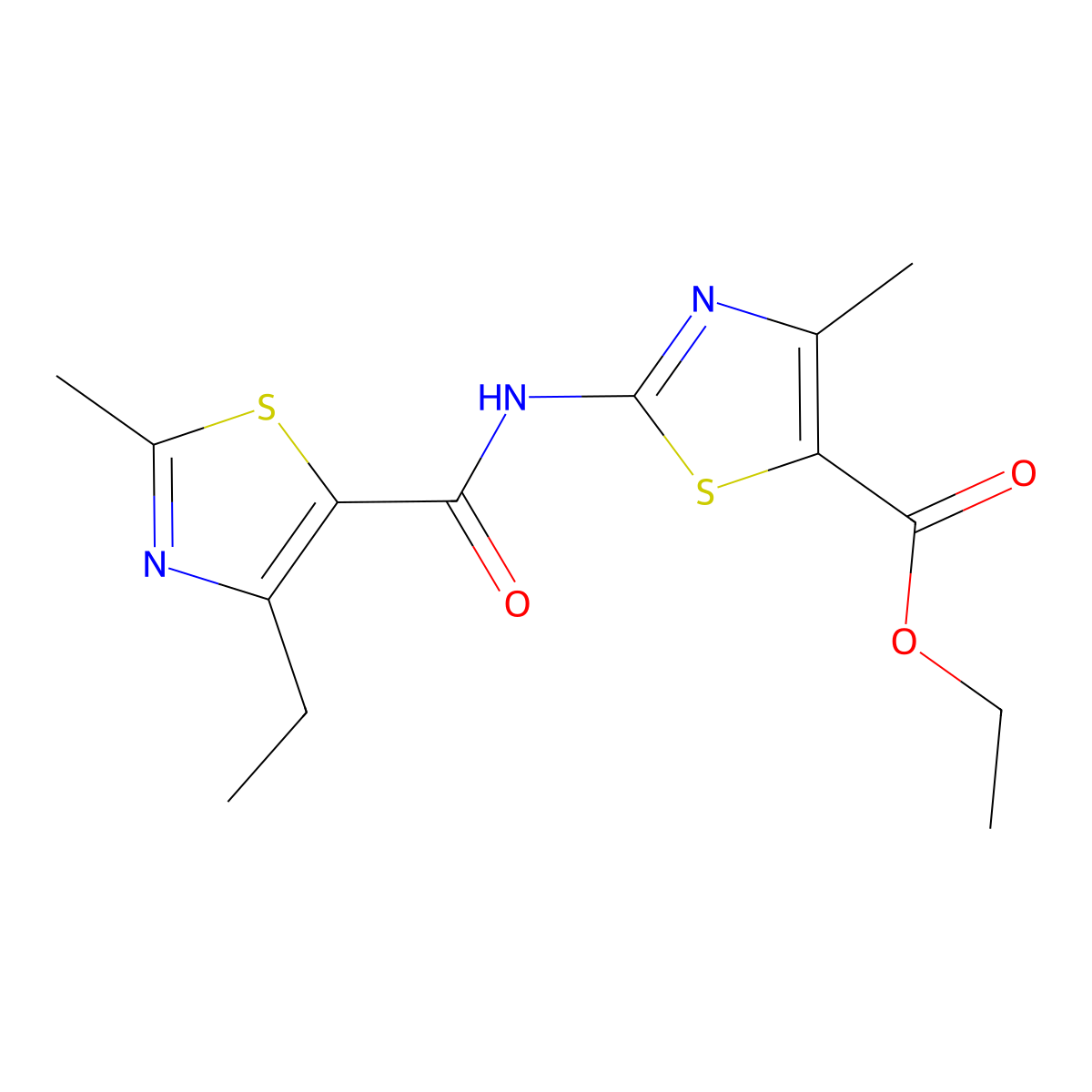 Ethyl 2-{[(4-ethyl-2-methyl-1,3-thiazol-5-yl)carbonyl]amino}-4-methyl-1,3-thiazole-5-carboxylate molecular structure, CAS 1374526-57-4