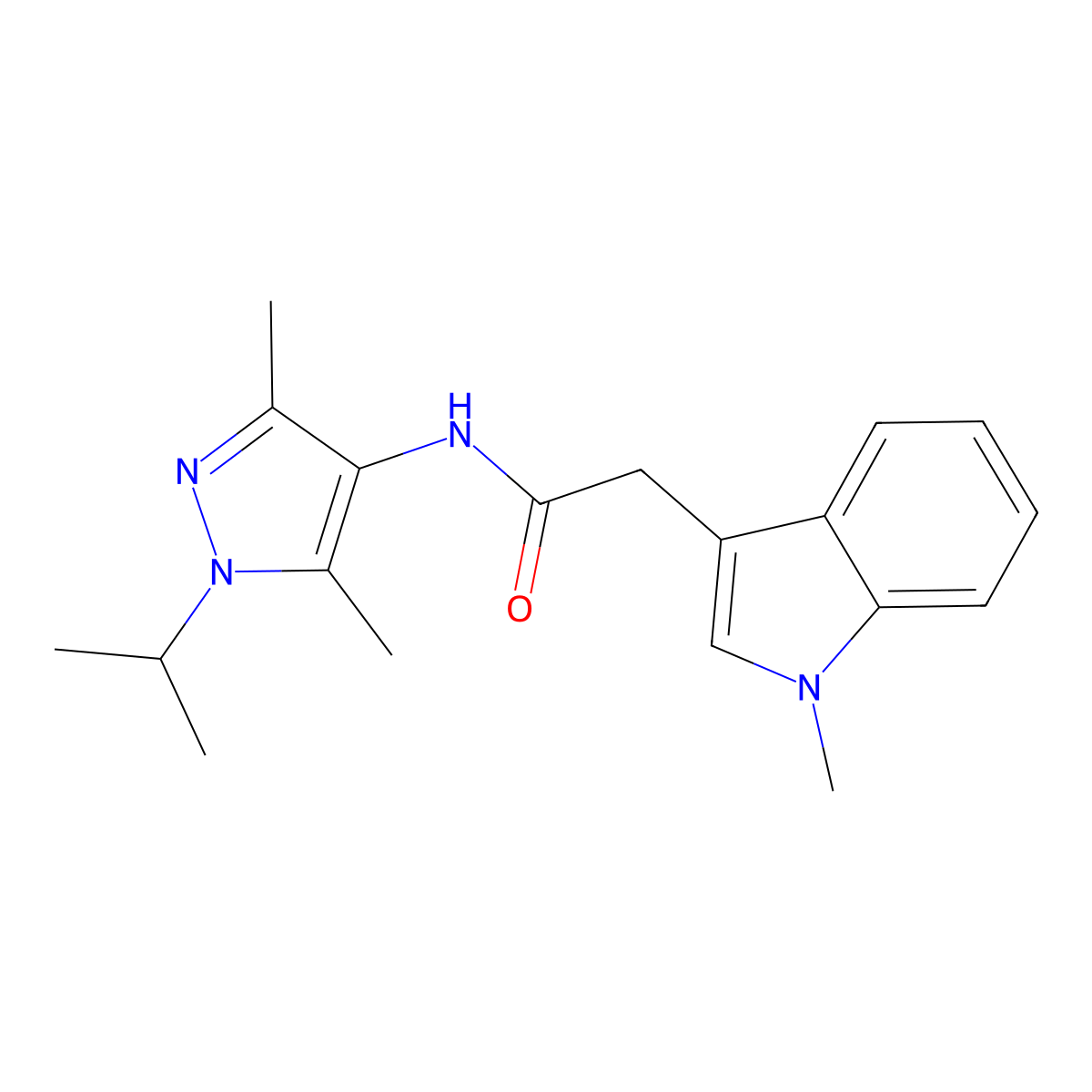 N-[3,5-dimethyl-1-(propan-2-yl)-1H-pyrazol-4-yl]-2-(1-methyl-1H-indol-3-yl)acetamide molecular structure, CAS 1374526-75-6
