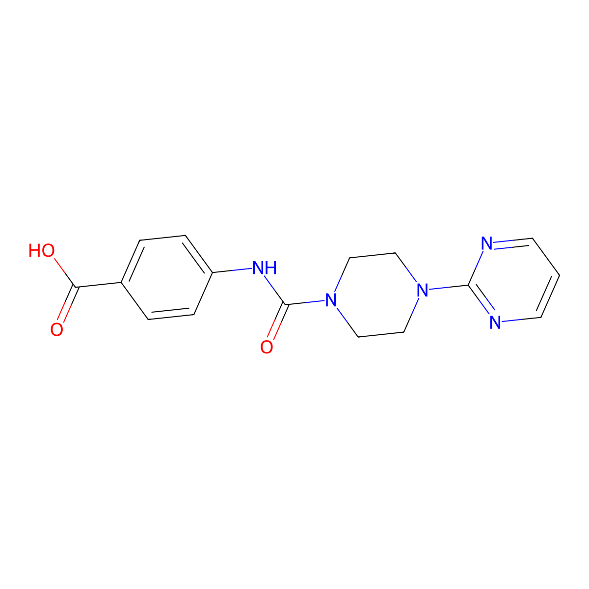 4-({[4-(Pyrimidin-2-yl)piperazin-1-yl]carbonyl}amino)benzoic acid molecular structure, CAS 1374526-79-0