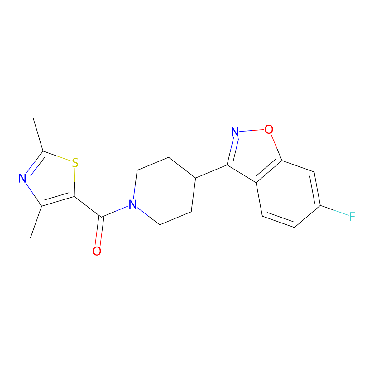 (2,4-Dimethyl-1,3-thiazol-5-yl)[4-(6-fluoro-1,2-benzoxazol-3-yl)piperidin-1-yl]methanone molecular structure, CAS 1374527-22-6