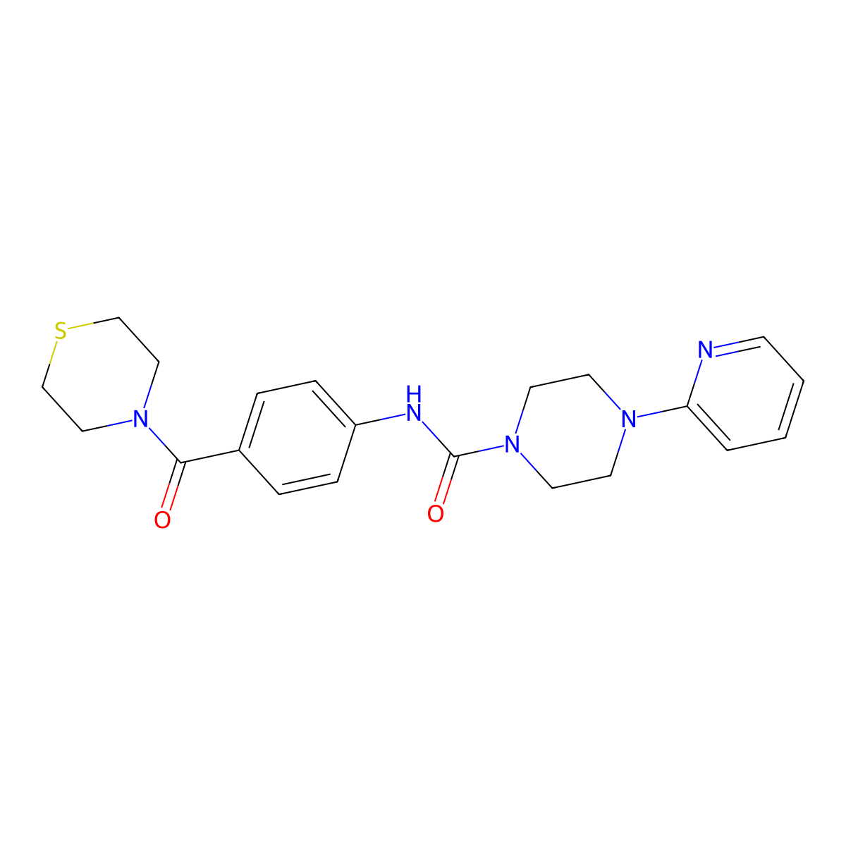 4-(pyridin-2-yl)-N-[4-(thiomorpholin-4-ylcarbonyl)phenyl]piperazine-1-carboxamide molecular structure, CAS 1374527-51-1