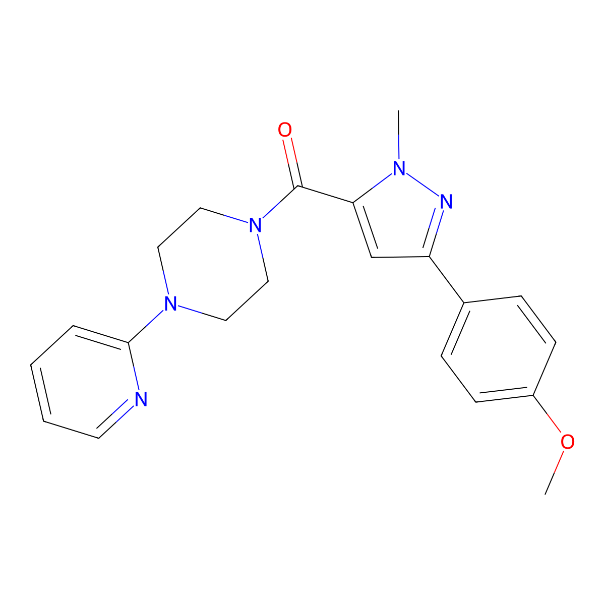 [3-(4-methoxyphenyl)-1-methyl-1H-pyrazol-5-yl][4-(2-pyridyl)piperazino]methanone molecular structure, CAS 1374527-53-3