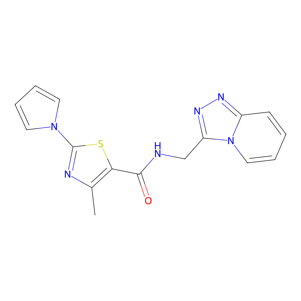 4-methyl-2-(1H-pyrrol-1-yl)-N-([1,2,4]triazolo[4,3-a]pyridin-3-ylmethyl)-1,3-thiazole-5-carboxamide molecular structure, CAS 1374527-57-7