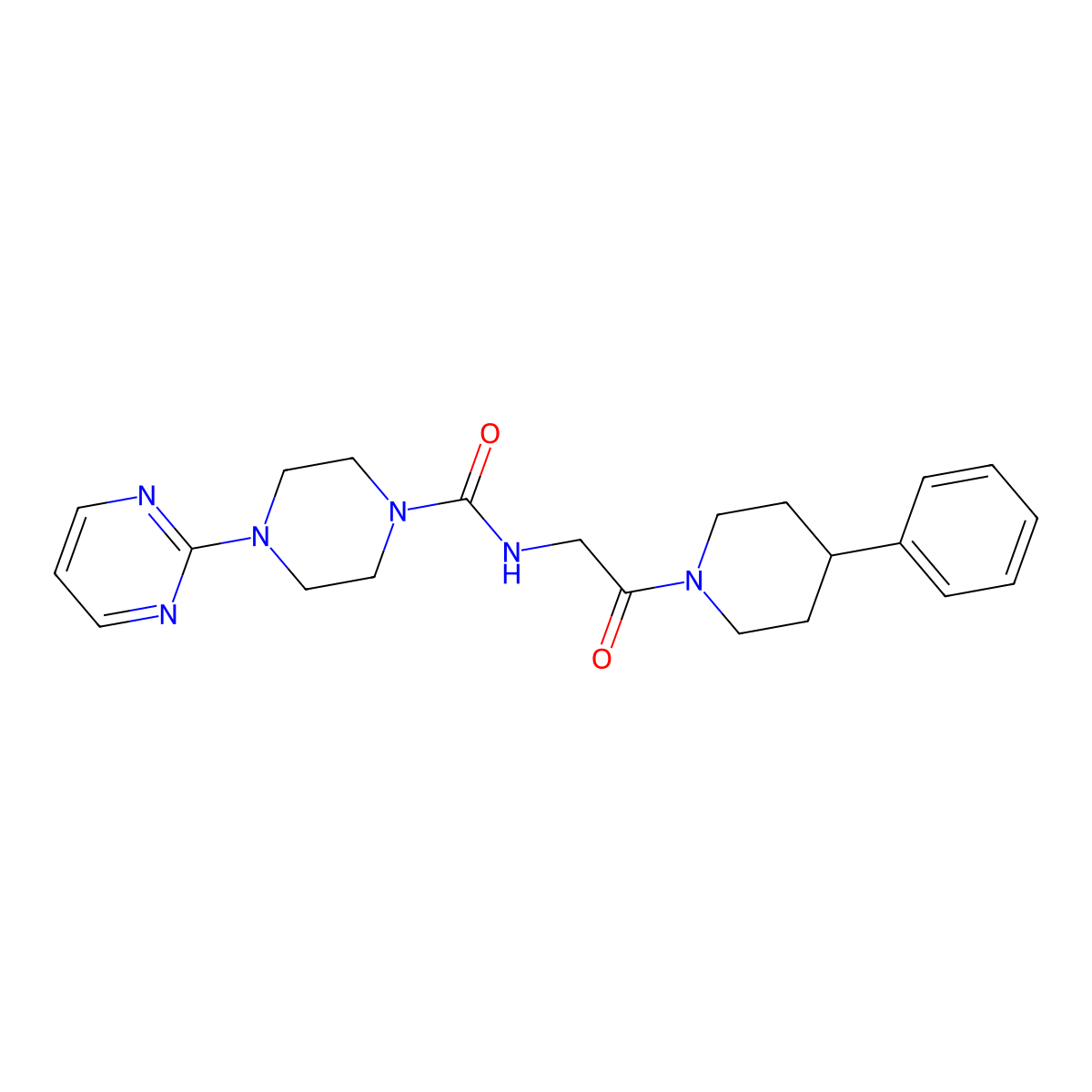 N-[2-oxo-2-(4-phenylpiperidin-1-yl)ethyl]-4-(pyrimidin-2-yl)piperazine-1-carboxamide molecular structure, CAS 1374527-60-2