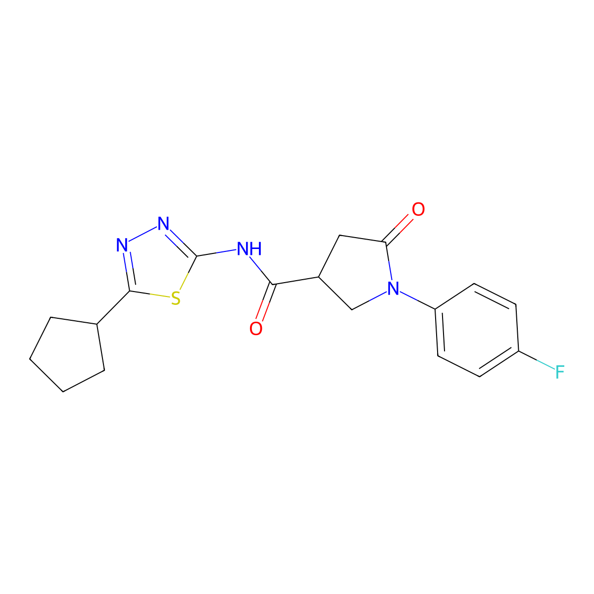 N-(5-cyclopentyl-1,3,4-thiadiazol-2-yl)-1-(4-fluorophenyl)-5-oxopyrrolidine-3-carboxamide molecular structure, CAS 1374527-62-4