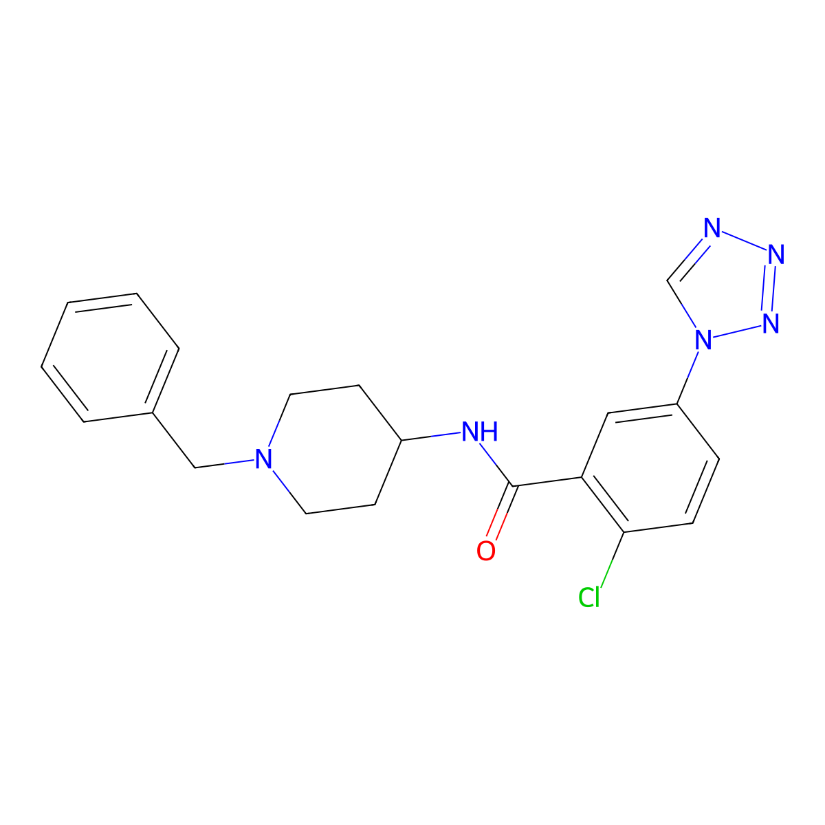 N-(1-benzylpiperidin-4-yl)-2-chloro-5-(1H-tetrazol-1-yl)benzamide molecular structure, CAS 1374527-75-9