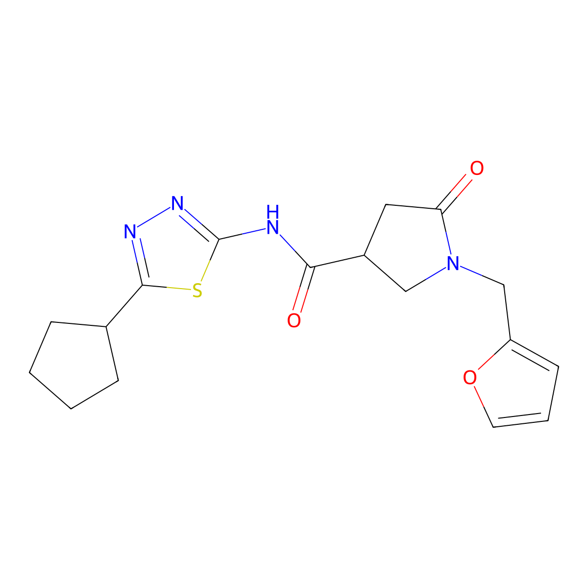 N-(5-cyclopentyl-1,3,4-thiadiazol-2-yl)-1-(furan-2-ylmethyl)-5-oxopyrrolidine-3-carboxamide molecular structure, CAS 1374527-99-7