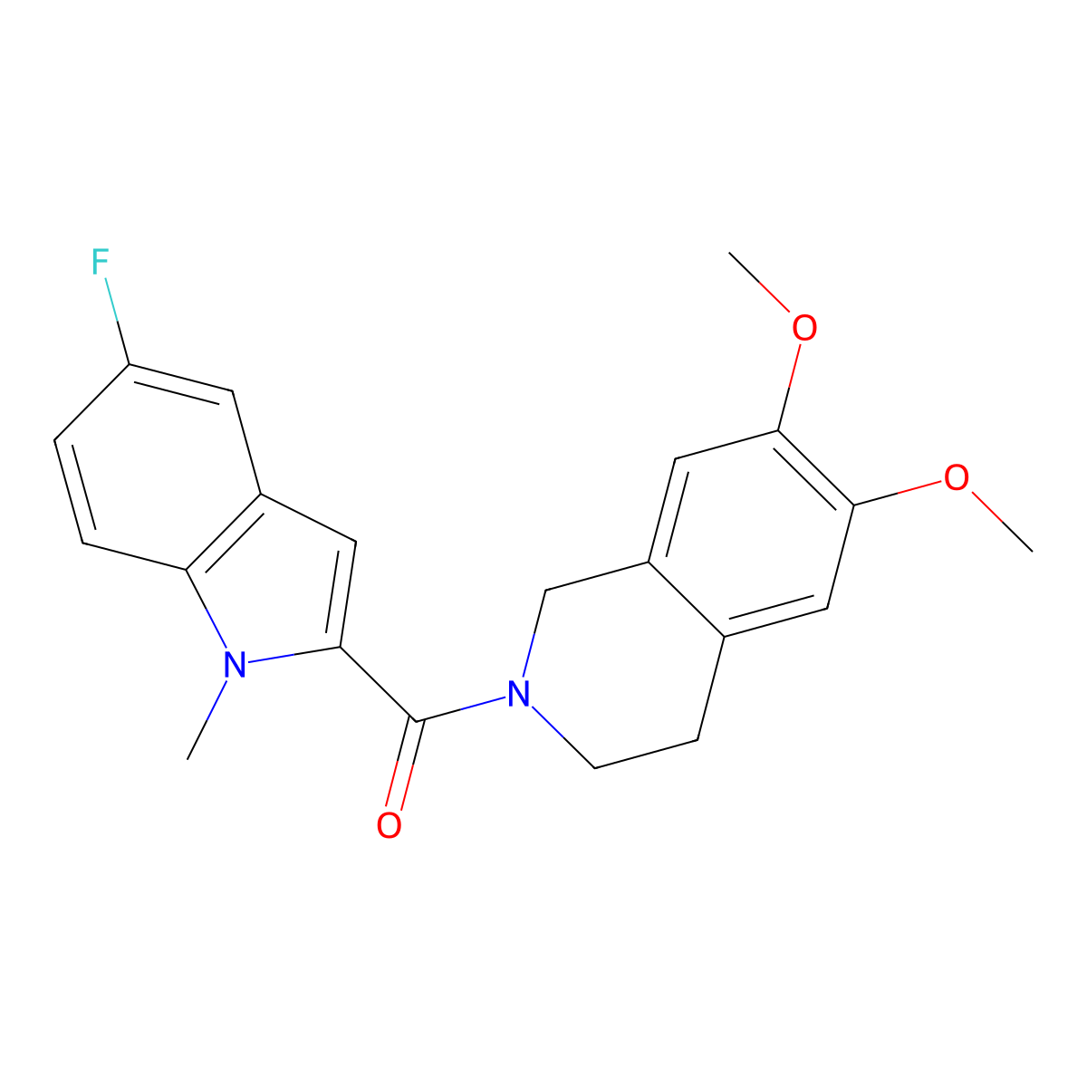 (6,7-dimethoxy-3,4-dihydroisoquinolin-2(1H)-yl)(5-fluoro-1-methyl-1H-indol-2-yl)methanone molecular structure, CAS 1374528-02-5