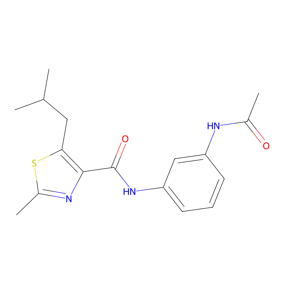 N-[3-(acetylamino)phenyl]-5-isobutyl-2-methyl-1,3-thiazole-4-carboxamide molecular structure, CAS 1374528-05-8